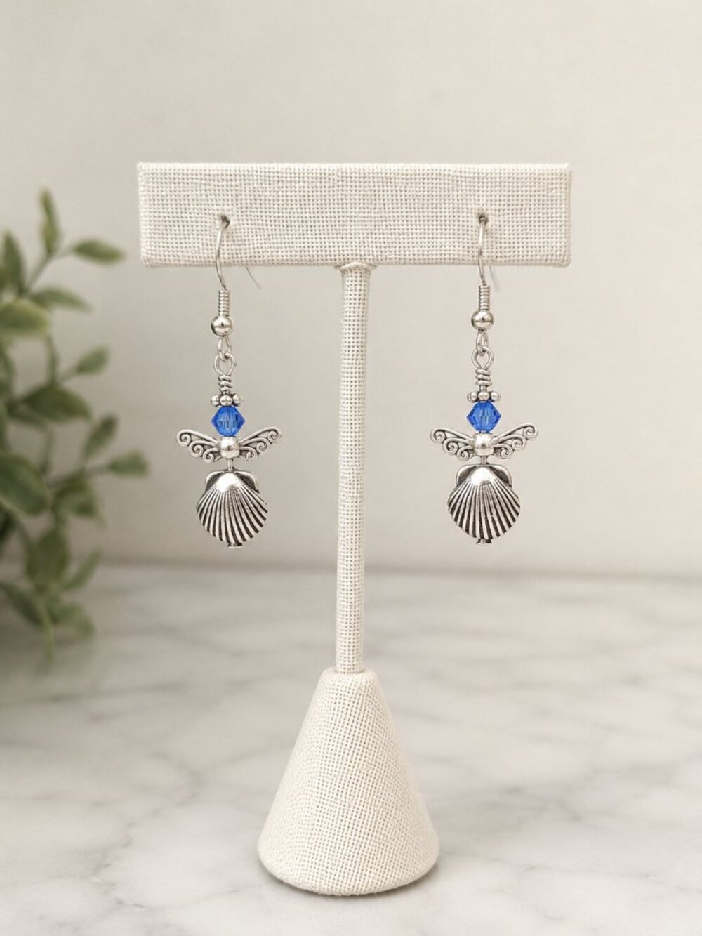 Earrings Silver Fish Hook Style with Blue Stone